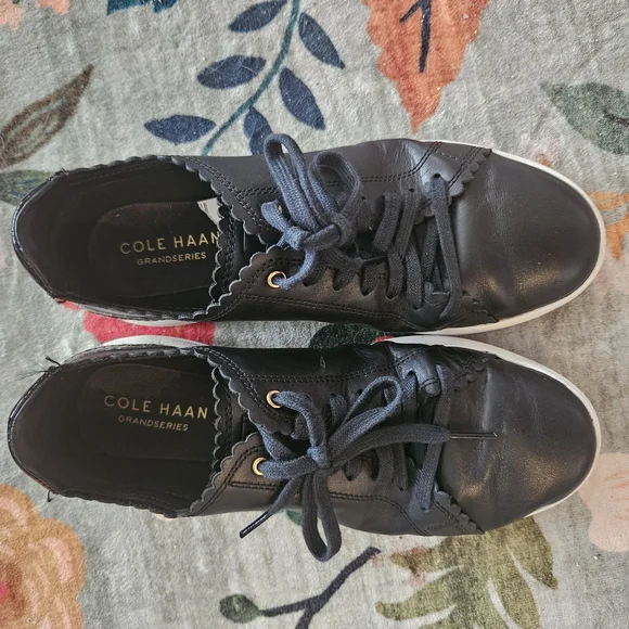 Cole Haan Grand OS Black, Scalloped Leather, sneakers - Picture 3 of 10